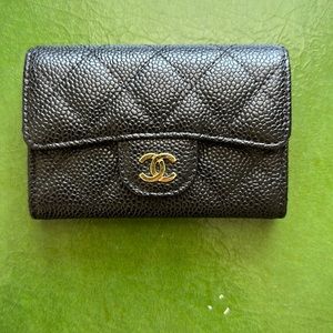 Chanel Black Caviar Quilted Compact Small Wallet